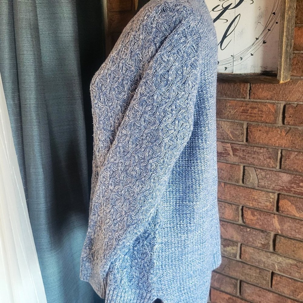 Jeanne Pierre Lovely Round Neck, Heather Blue Cable Knit Sweater - Size L - Picture 5 of 10